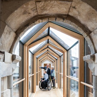 A new glass bridge connects the Victorian museum to the Norman Keep, providing step-free access to five levels &copy; Norfolk Museums Service
