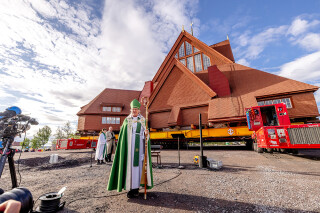 Bishop &Aring;sa Nystr&ouml;m performs the blessing before the church begins its historic journey