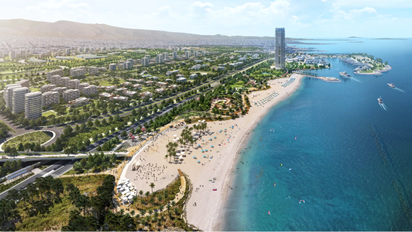 The Ellinikon’s seafront is punctuated by a 50-storey residential condominium.