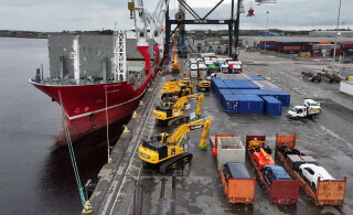 Plant and equipment being loaded out at the Port of Tyne for shipment to Port Stanley