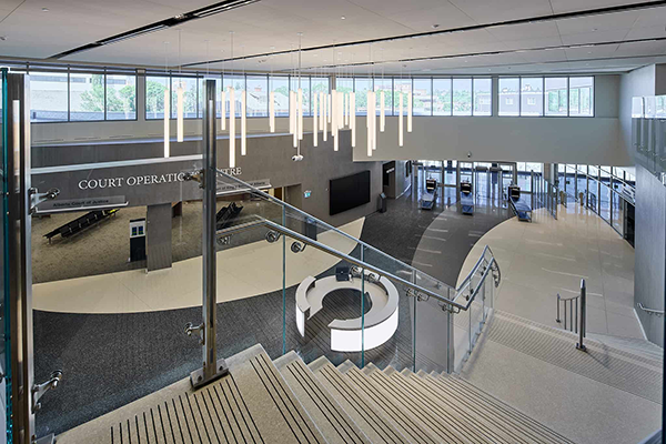 Over 22,000 square feet of clear glazing adds brightness to the main lobby.