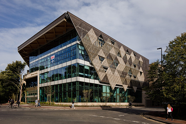 The modernized exterior frontage of the Stephenson Building at the University of Newcastle is just the opening act of a project that features Mass Timber, CLT and hybrid steel.