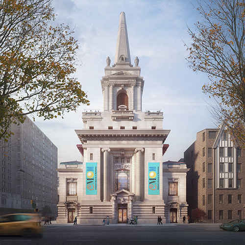 To date, the project has undergone soft demolition and structural demolition is progressing according to a sequenced schedule. Scaffolding has been erected around the church’s signature white granite façade for cleaning and restoration work that includes the preservation of the dominating steeple.
