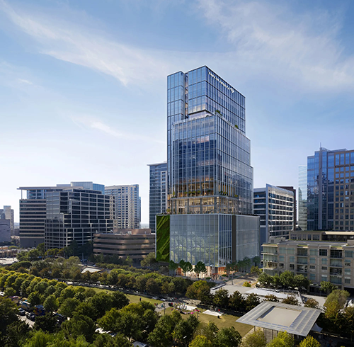 The Bank of America Tower, a new 30-floor LEED Gold-certified building designed by architects Kohn Pedersen Fox, will serve as the headquarters for the new TXSE and as regional headquarters for the Bank of America.