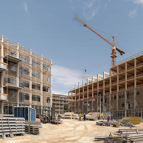 The architects state leveraging prefabricated mass timber components has the potential to significantly accelerate housing delivery while supporting the national economy and climate commitments.