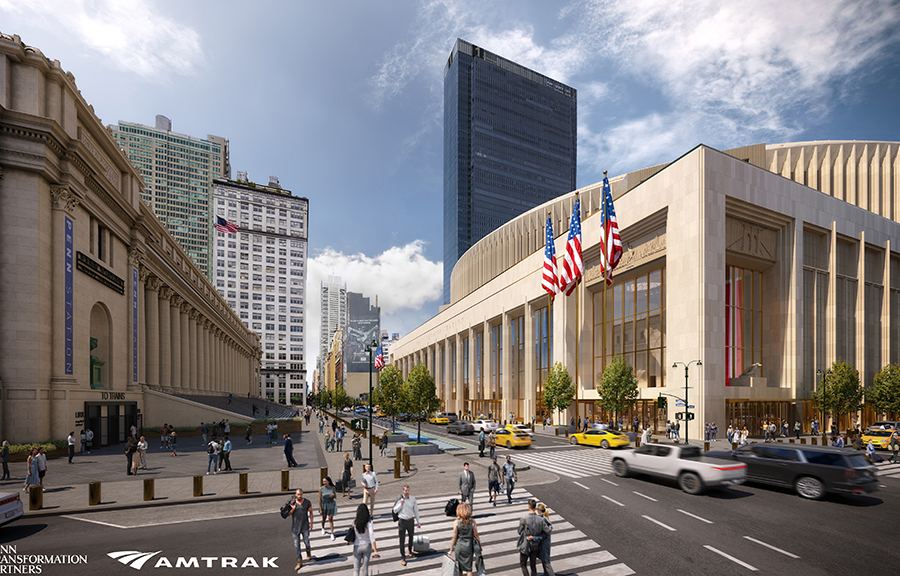 Proposed B transformation of NYC&rsquo;s Penn Station features Roman-style columns, ornamental design